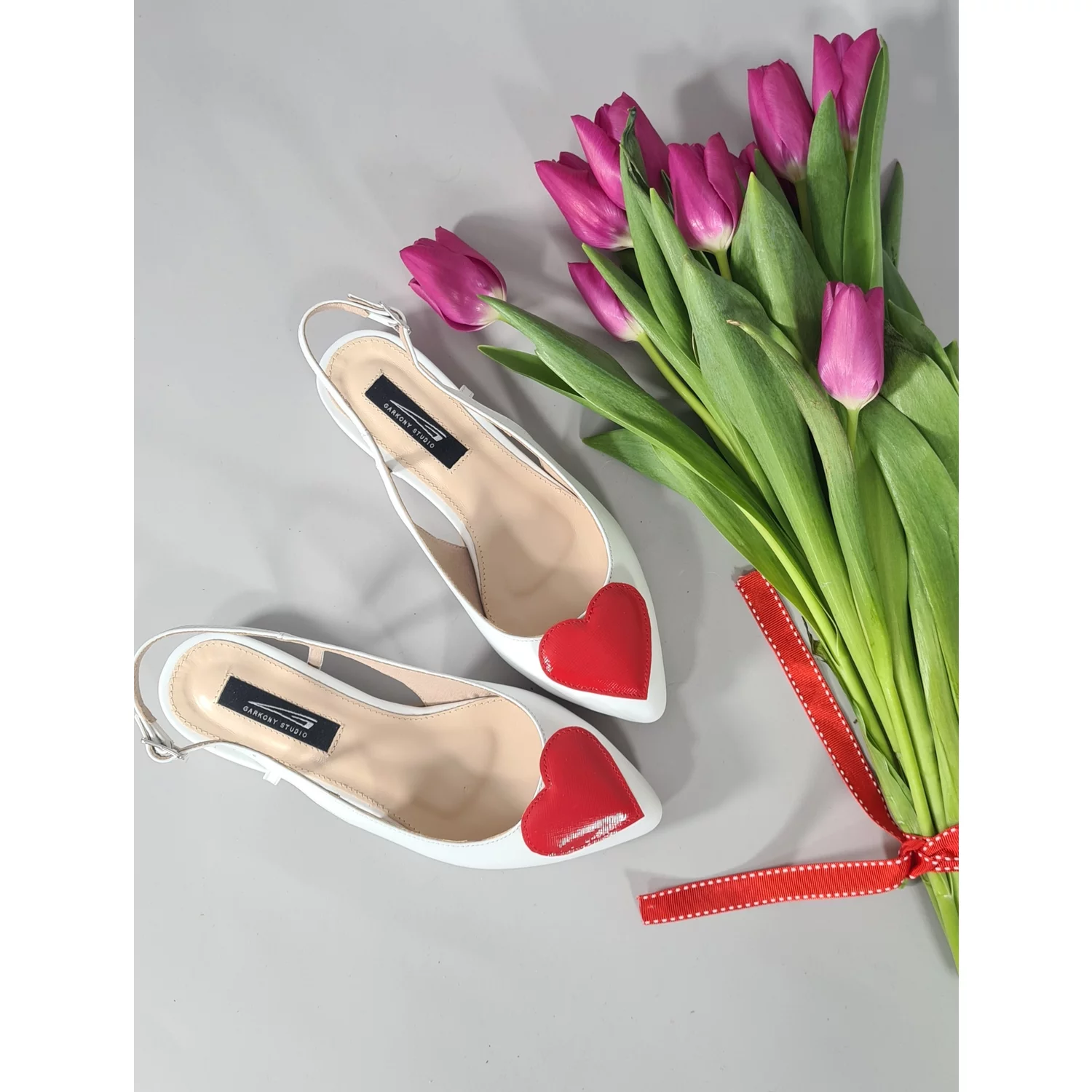 Balerini Piele Naturala Albi cu inima Dayana