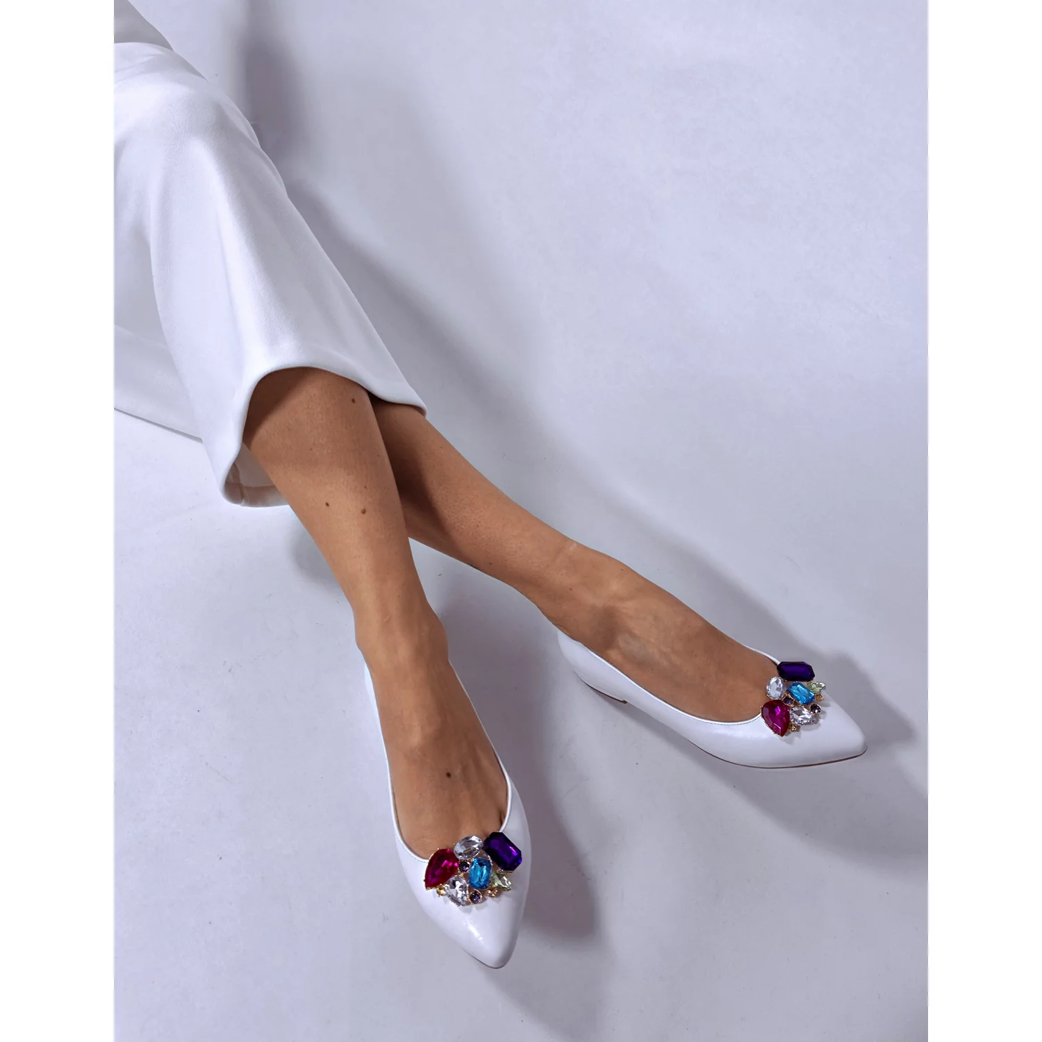 Balerini Piele Naturala Albi cu accesorii color detasabile Greta