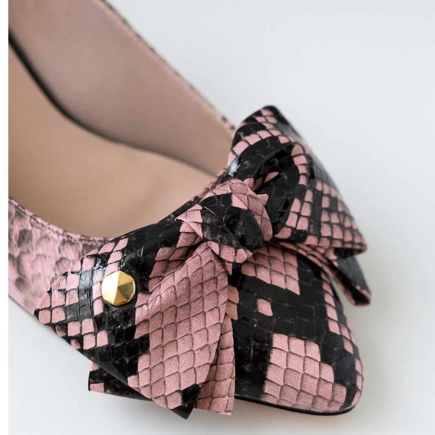 Balerini Piele Naturala imprimeu snake Roz cu funda Alisia