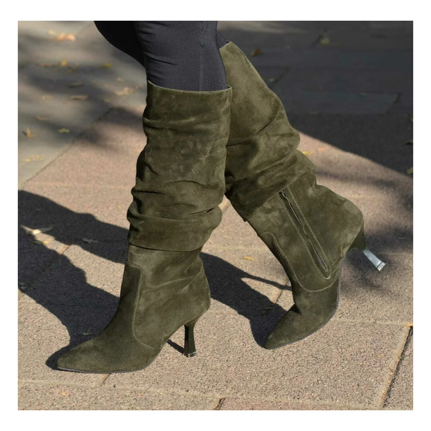 Cizme fronsate Piele Naturala kaki Alana