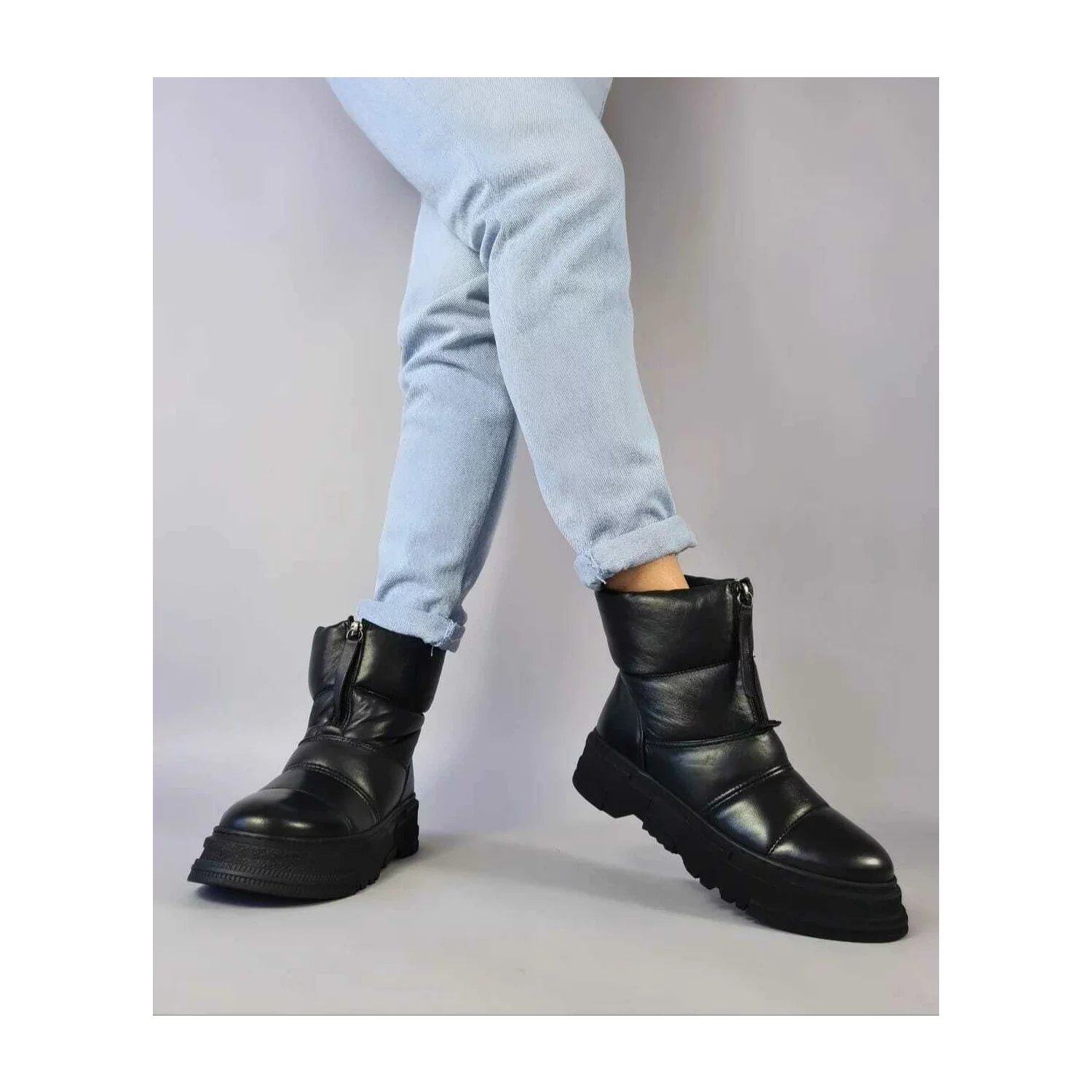 Ghete dama Piele Naturala Negre Pembe