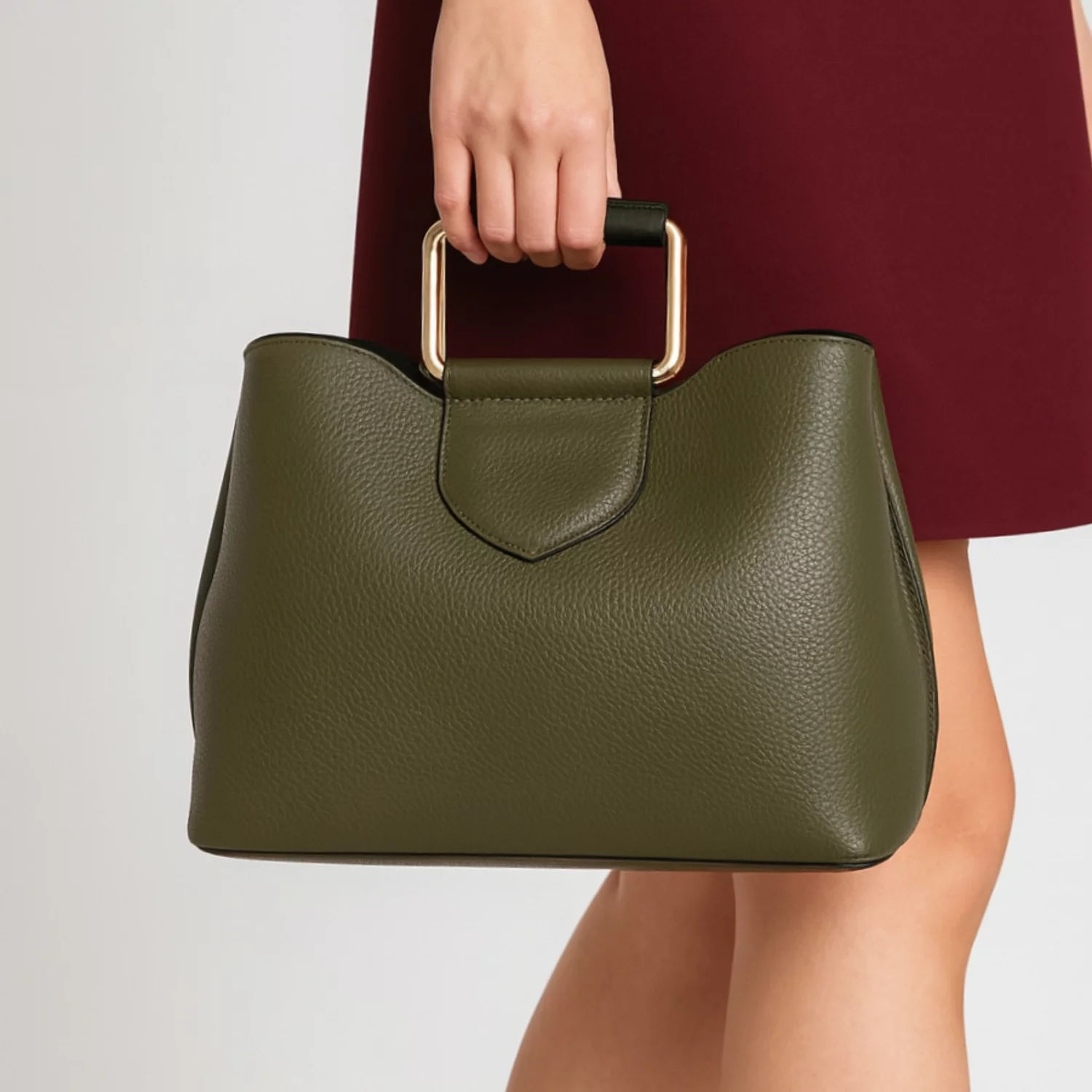 Geanta medie dama Piele Naturala Kaki Deniz