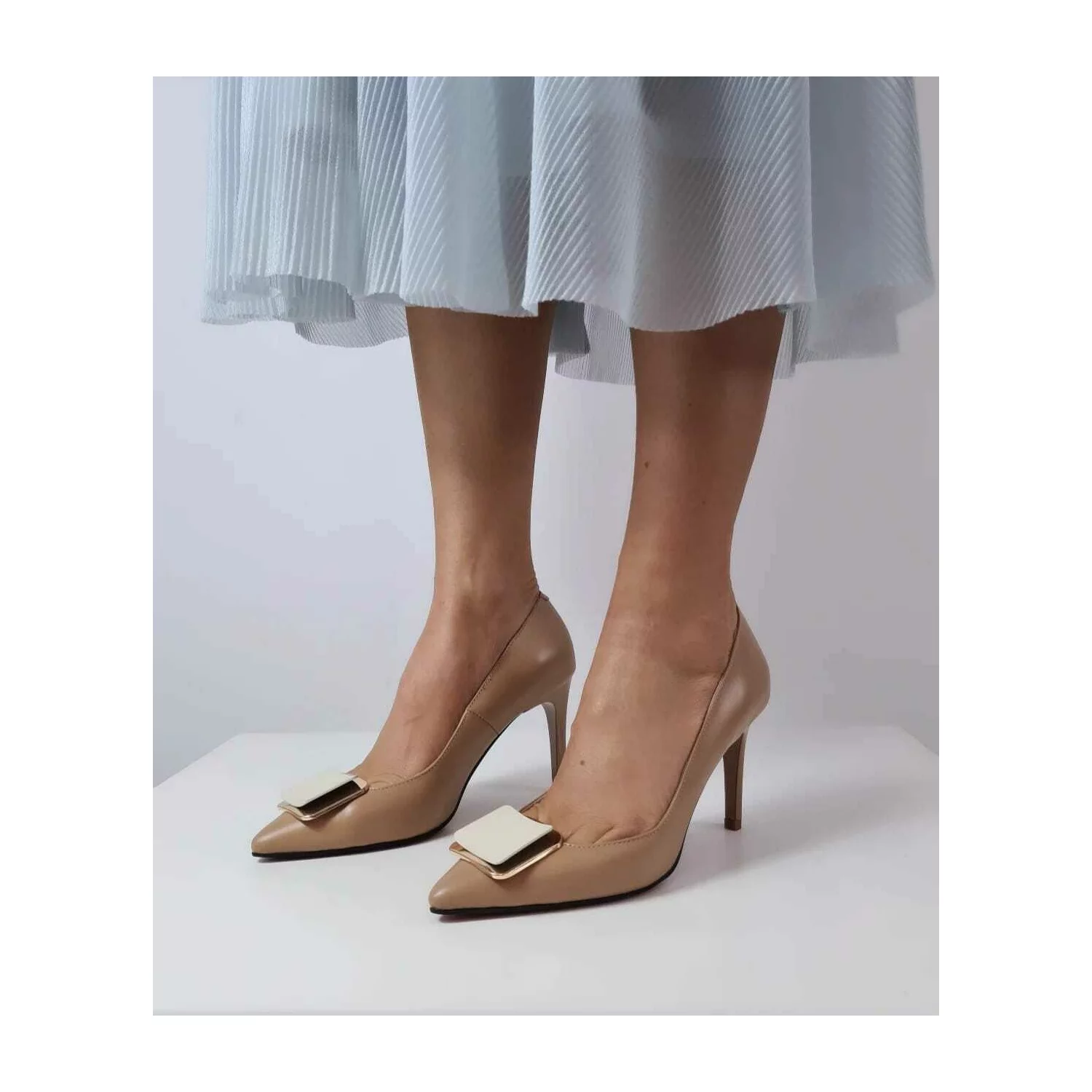 Pantofi stiletto Piele Naturala bej Danelia