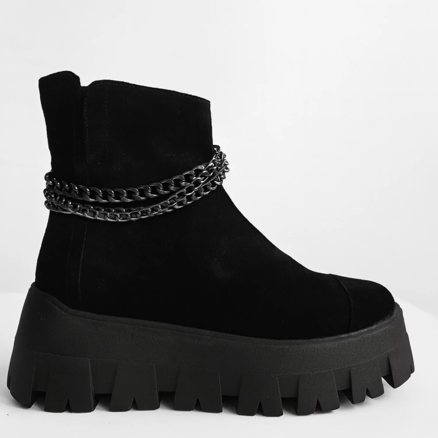 Ghete dama Piele Naturala Negre cu lanturi Relly