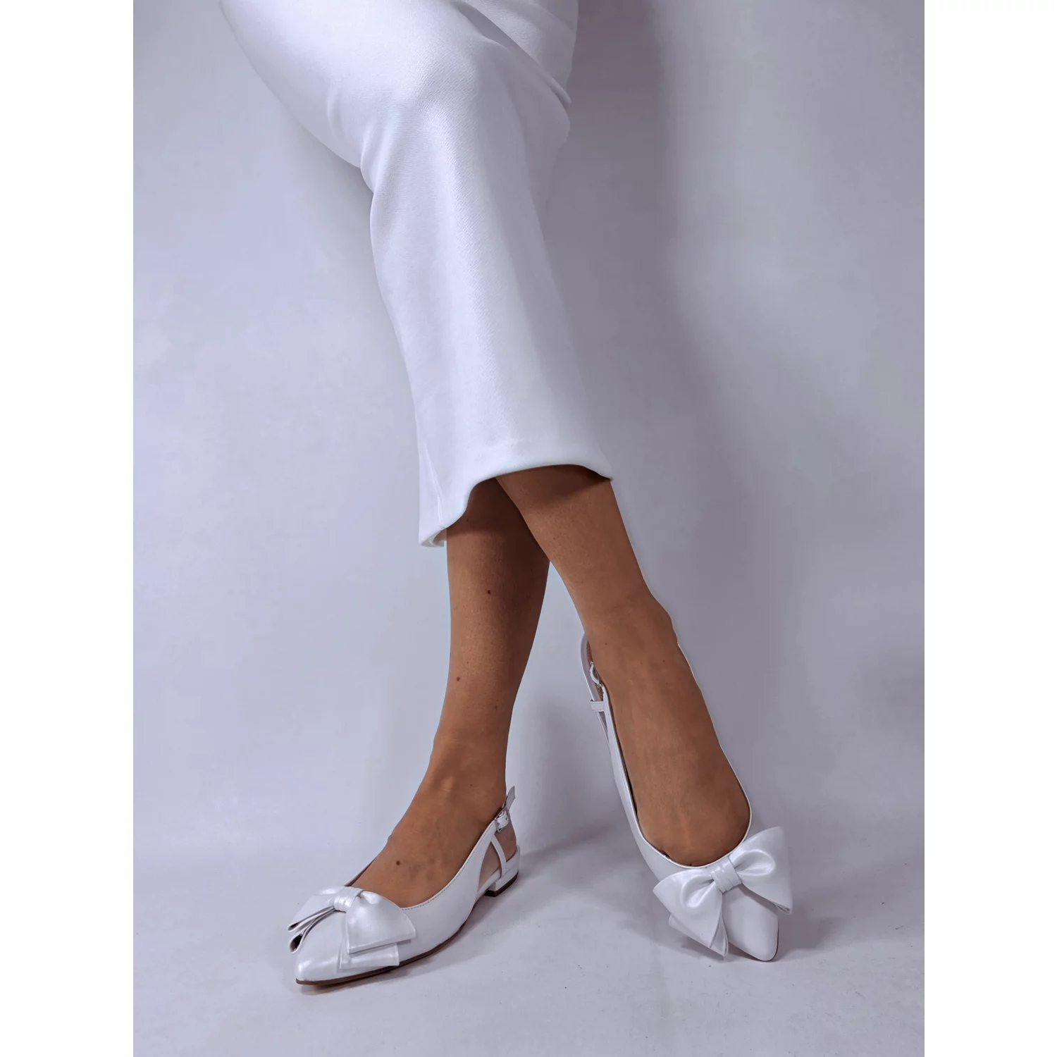 Balerini Piele Naturala  alb sidef Top