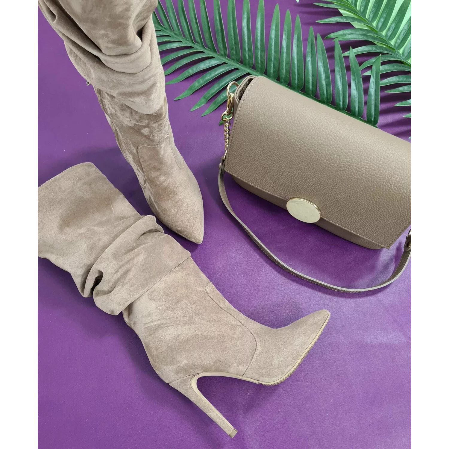 Cizme fronsate Piele Naturala capucino Ombre