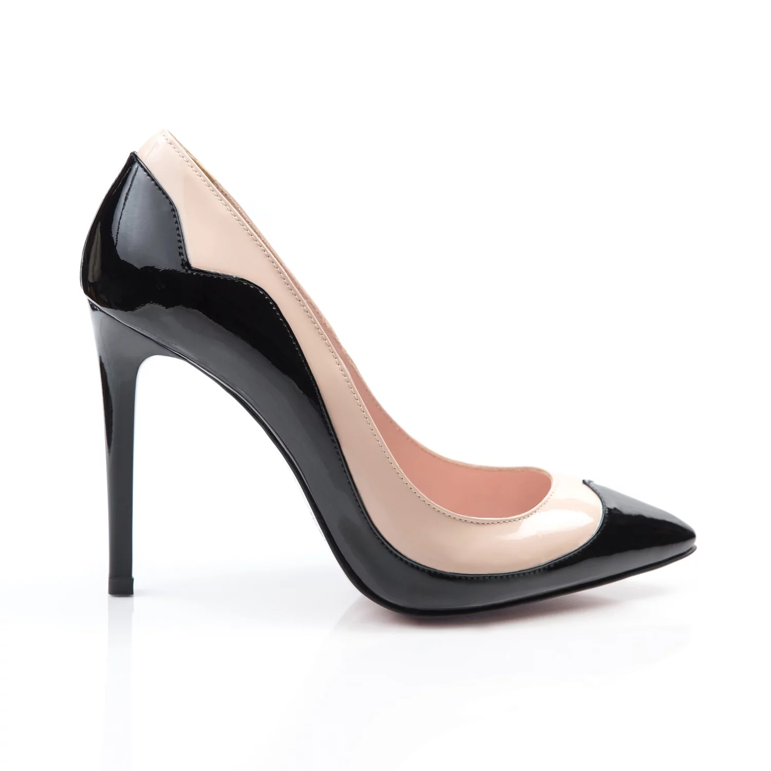 Pantofi stiletto Piele Naturala Negri cu Nude Melisa