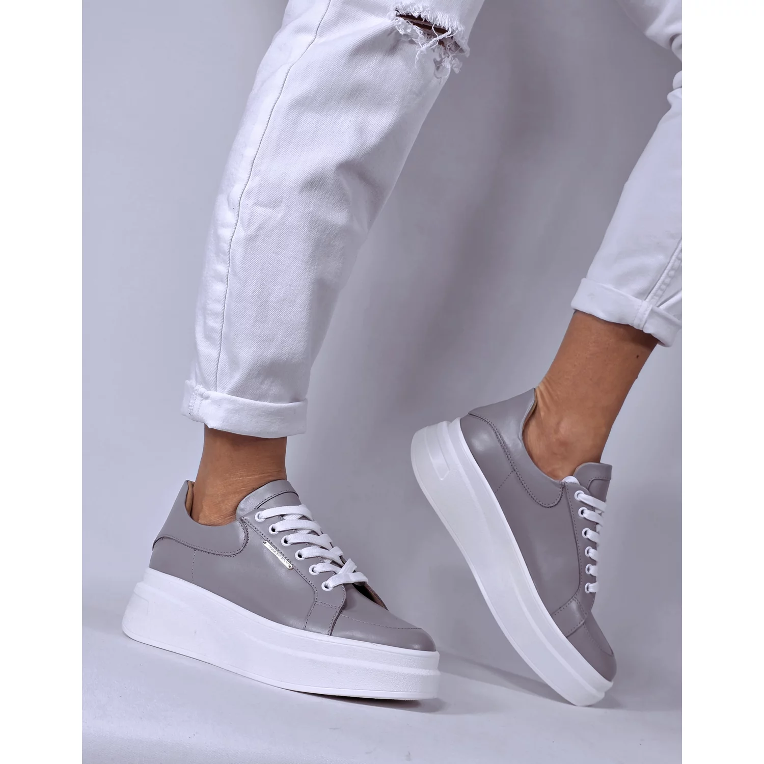 Pantofi casual Piele Naturala box Gri Barni