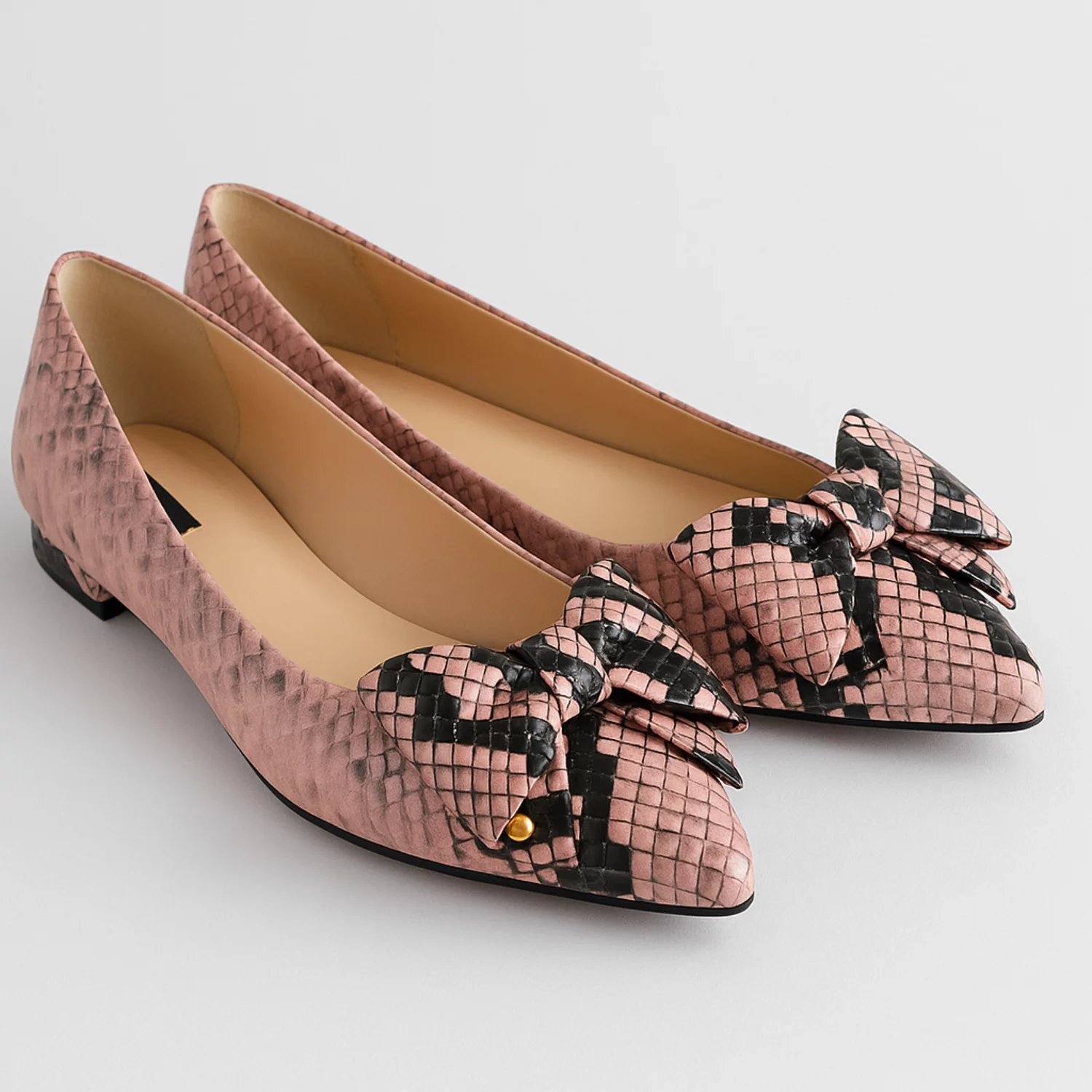 Balerini Piele Naturala imprimeu snake Roz cu funda Alisia