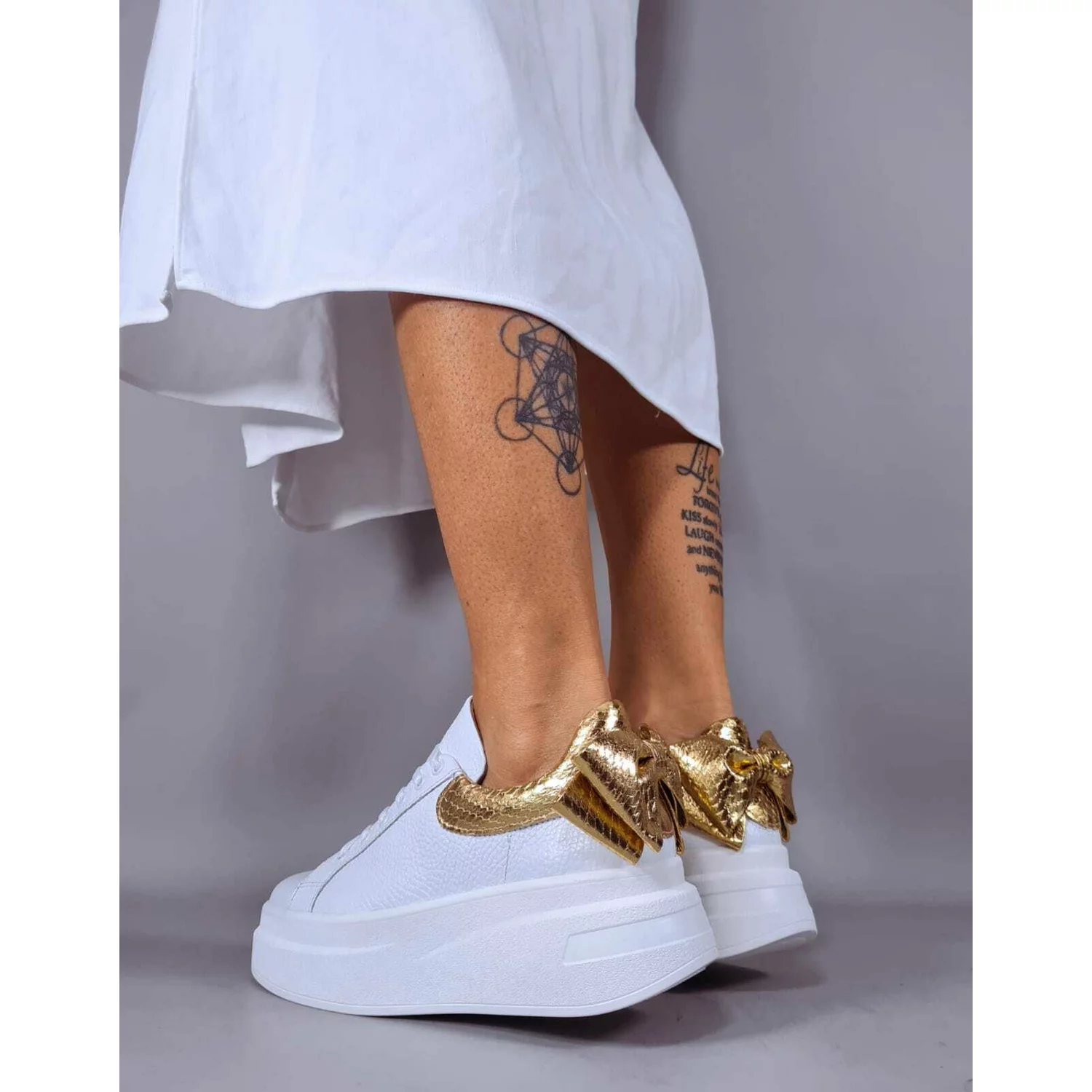 Pantofi casual Piele Naturala Abi cu Auriu Bow