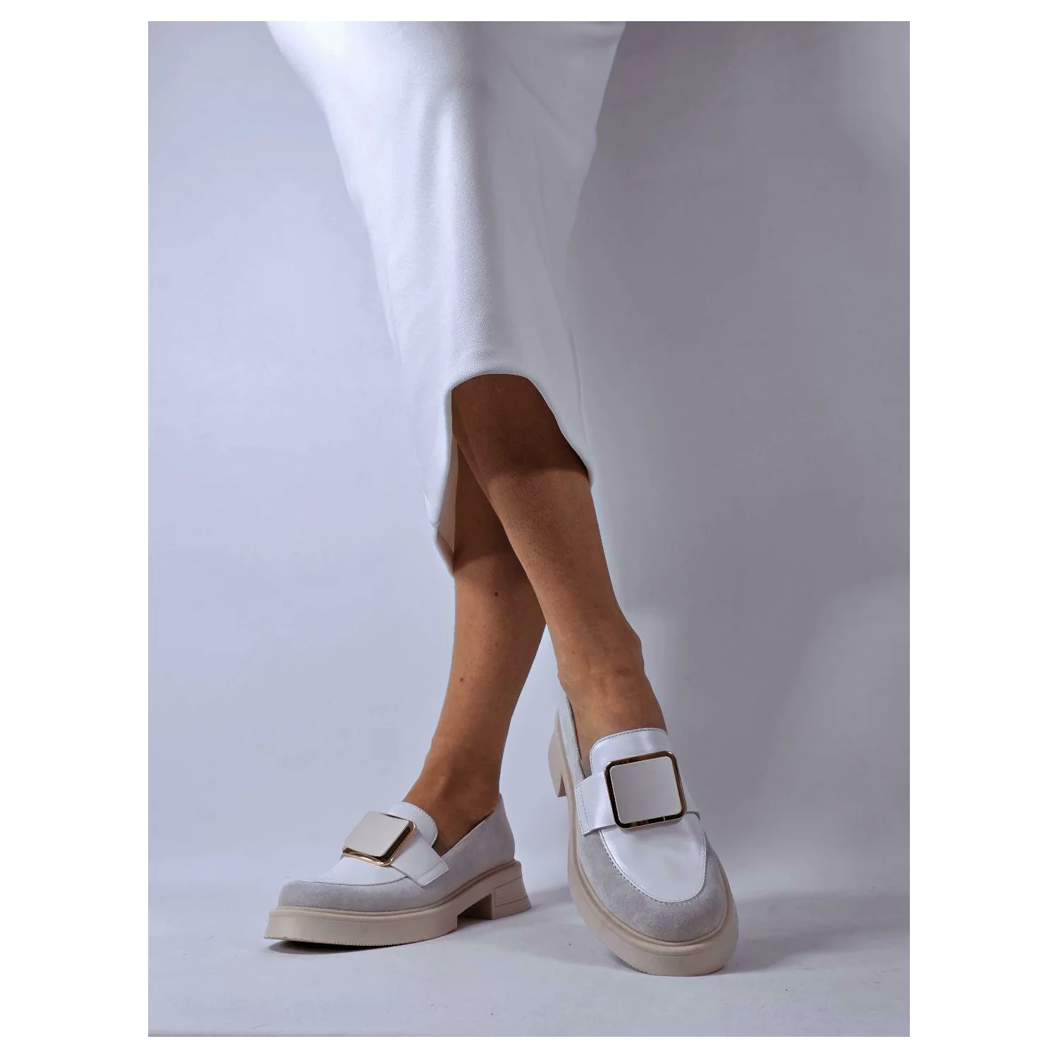 Pantofi casual Piele Naturala Bej cu Alb Lotus