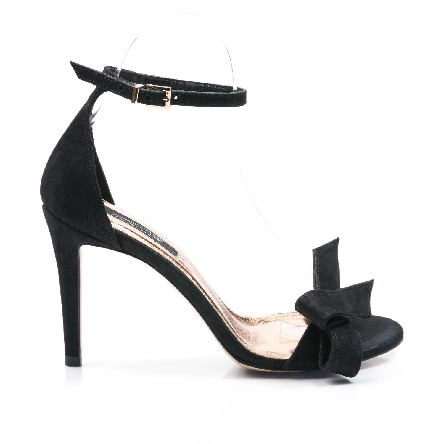 Sandale de ocazie piele intoarsa neagra Scarlet cu funda