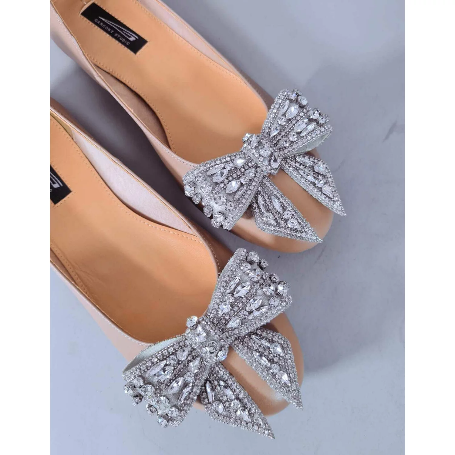 Balerini Piele Naturala Bej cu funda Sarah