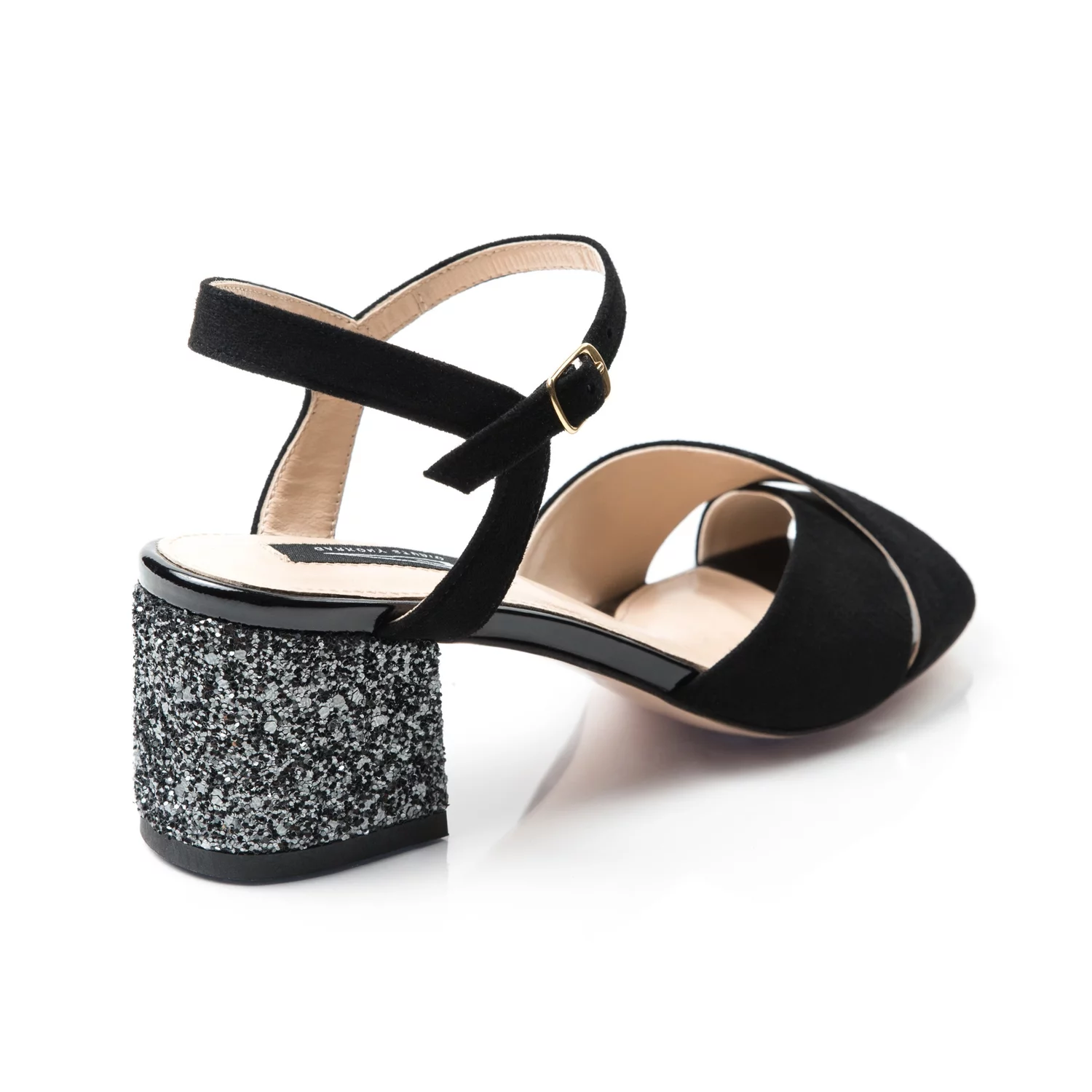 Sandale piele camoscio negru cu glitter Malvina