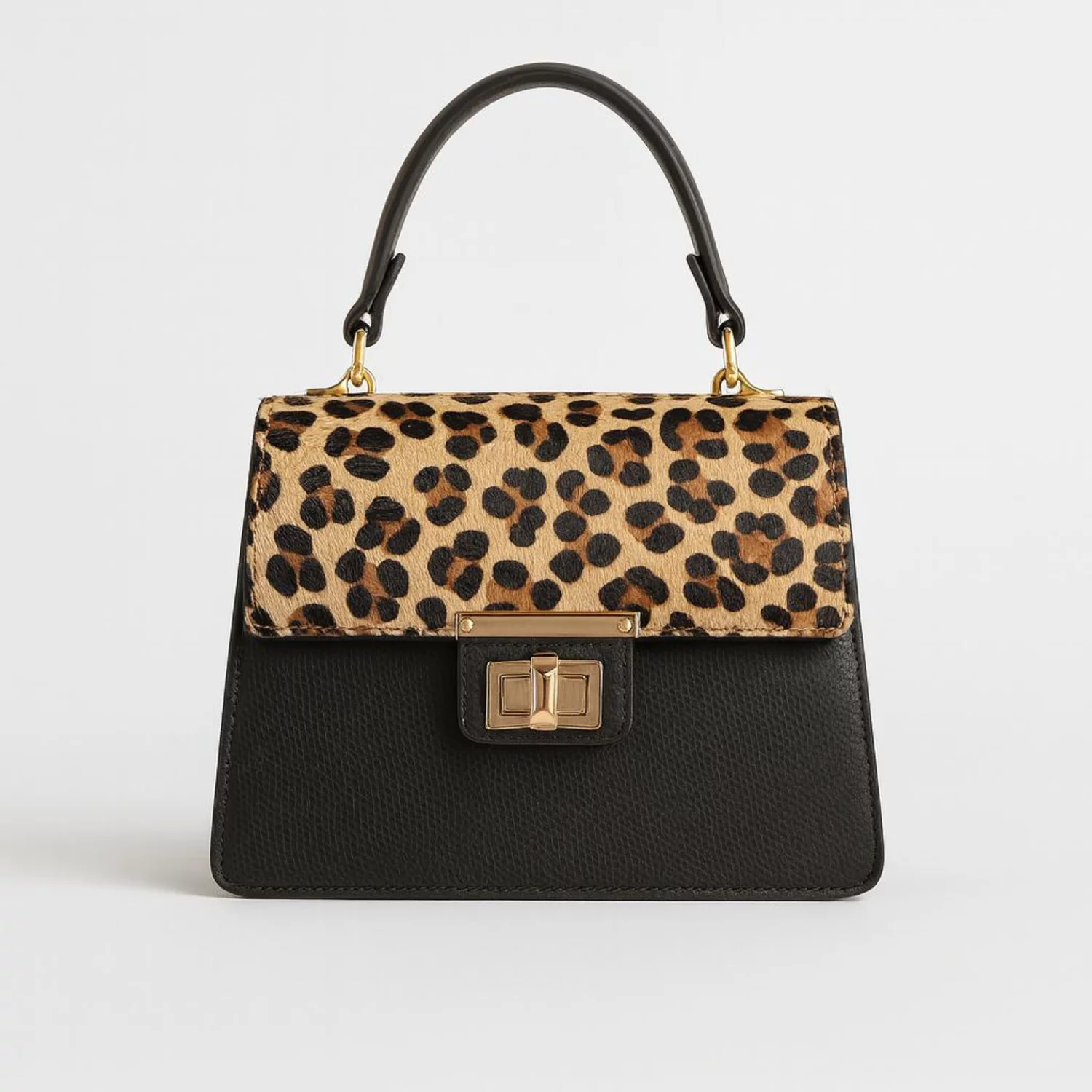 Geanta medie dama Piele Naturala Neagra cu imprimeu leopard Andia