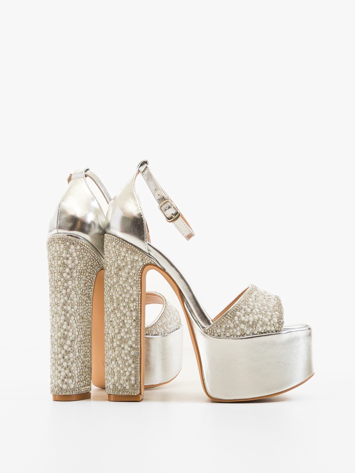 Sandale cu toc Bardic Argintii