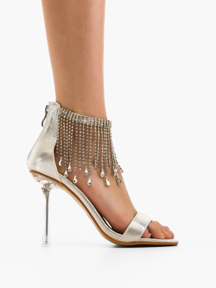 Sandale cu toc Arcana Argintii