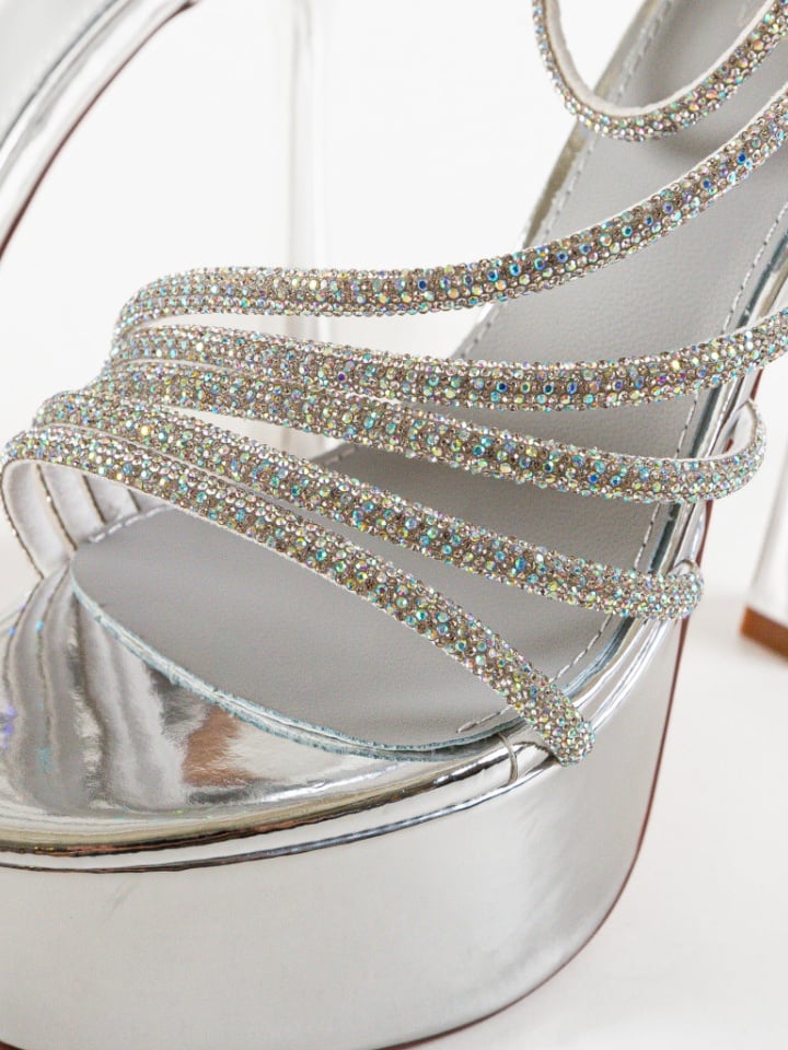 Sandale cu toc Hibari Argintii