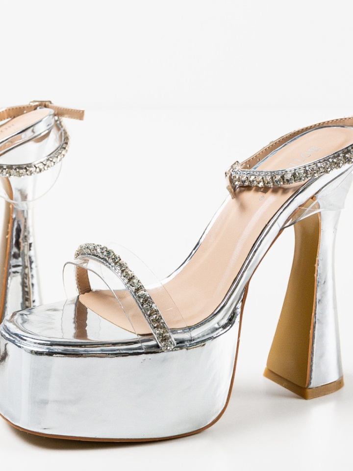 Sandale cu toc Barbara Argintiii