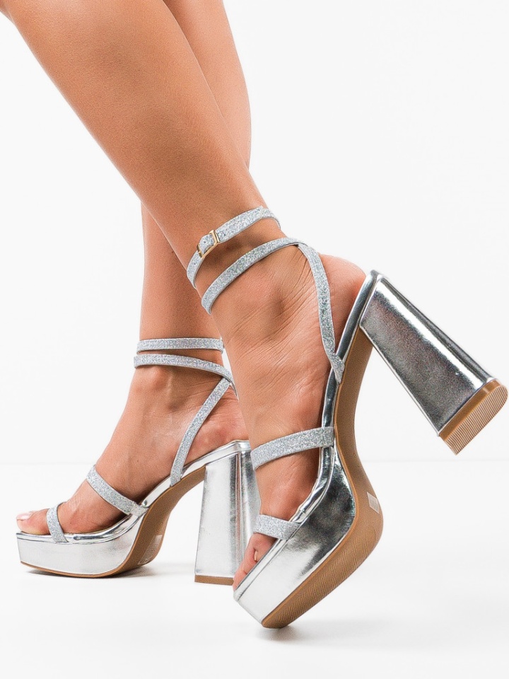 Sandale cu toc Dezi Argintii