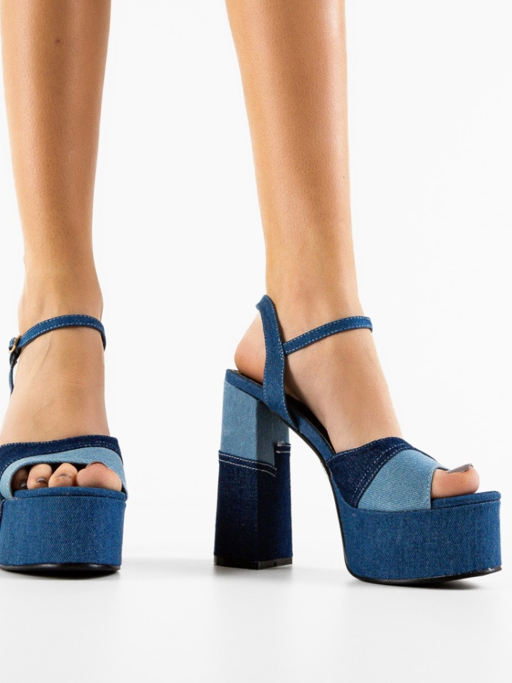 Sandale cu toc Myrat Bleumarin
