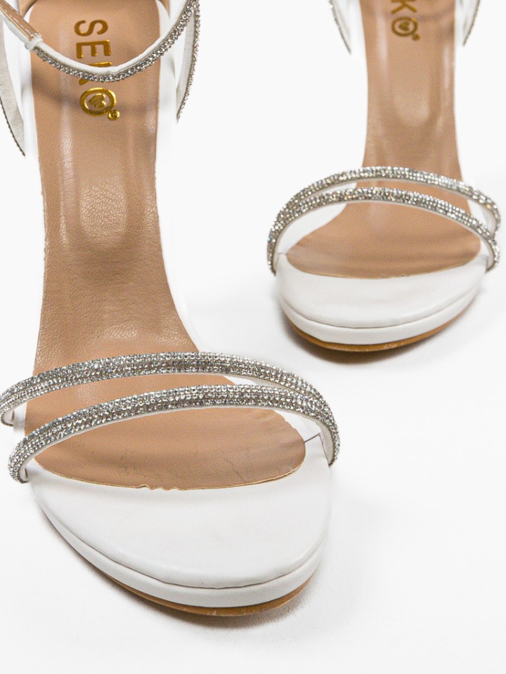 Sandale cu toc Senay Albe