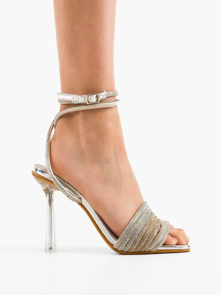 Sandale cu toc Anttoni Argintii