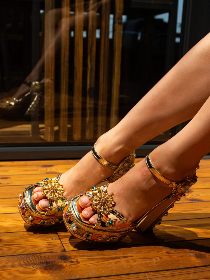 Sandale cu toc Benson Galbene