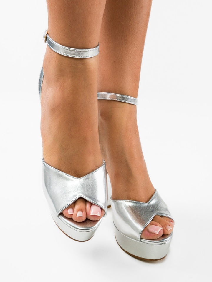 Sandale cu toc Yuuki Argintii