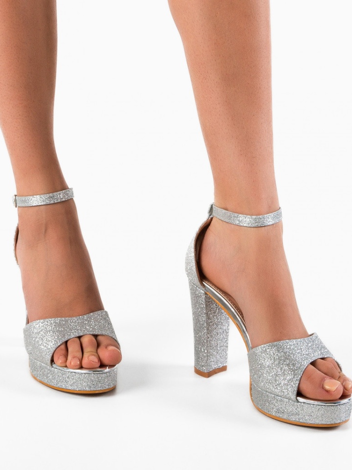 Sandale cu toc Aoife Argintii