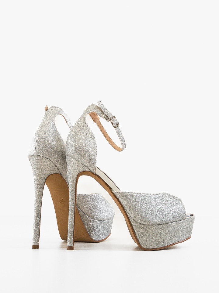 Sandale cu toc Golena Argintii