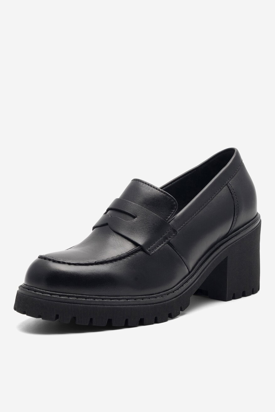 Loafersy skórzane na obcasie