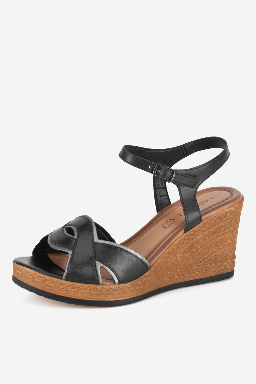 Sandały skórzane na koturnie