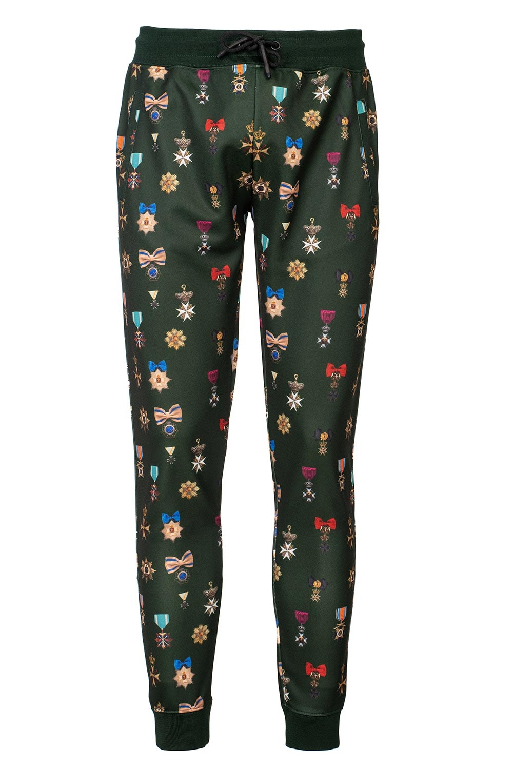 Pantaloni trening slim verzi print geometric