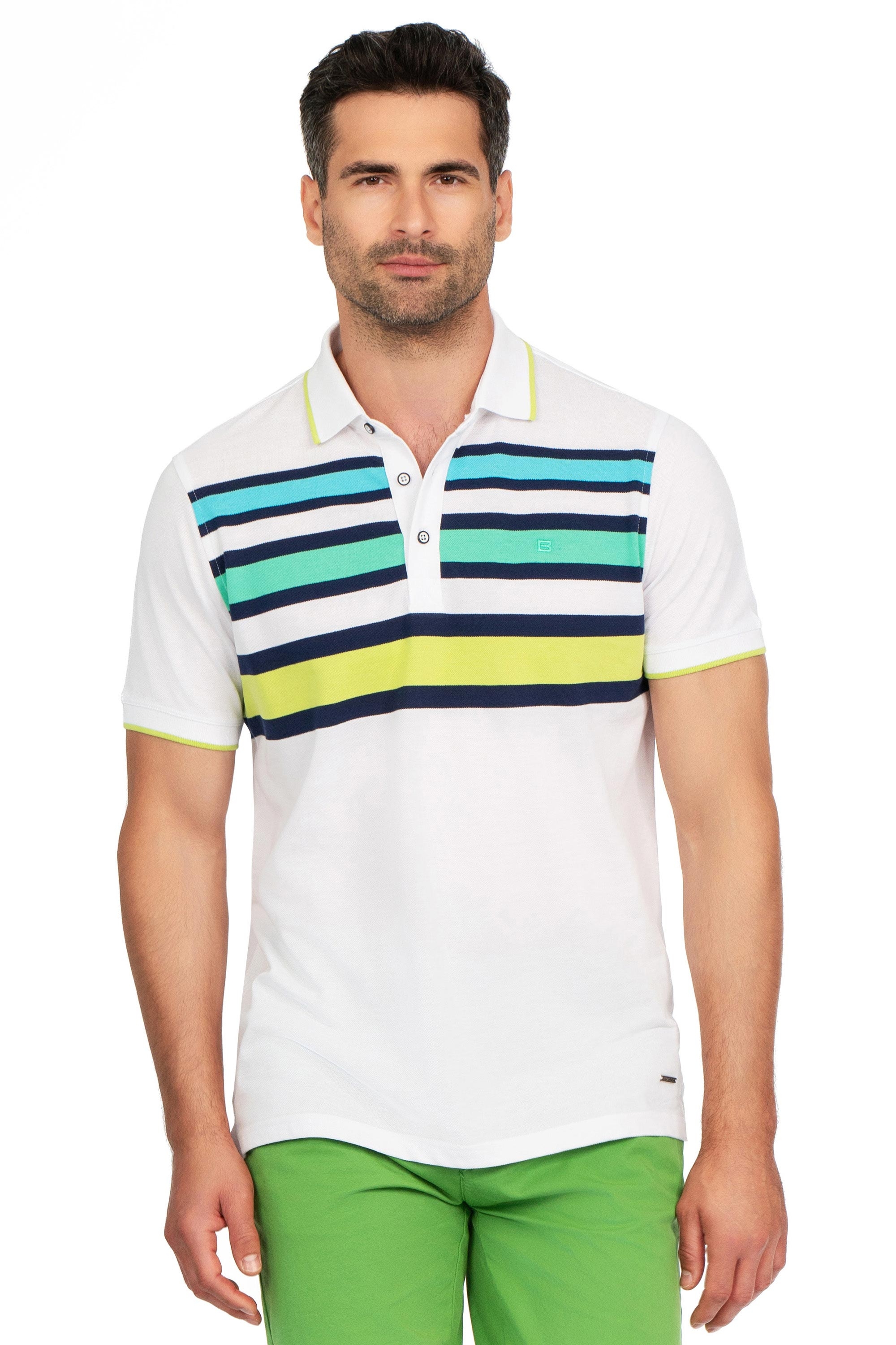 Tricou polo regular alb cu dungi
