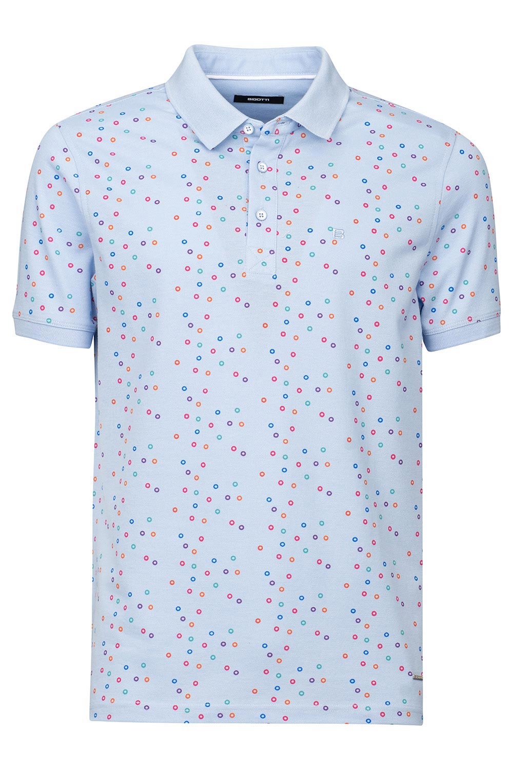 Tricou polo slim bleu print geometric