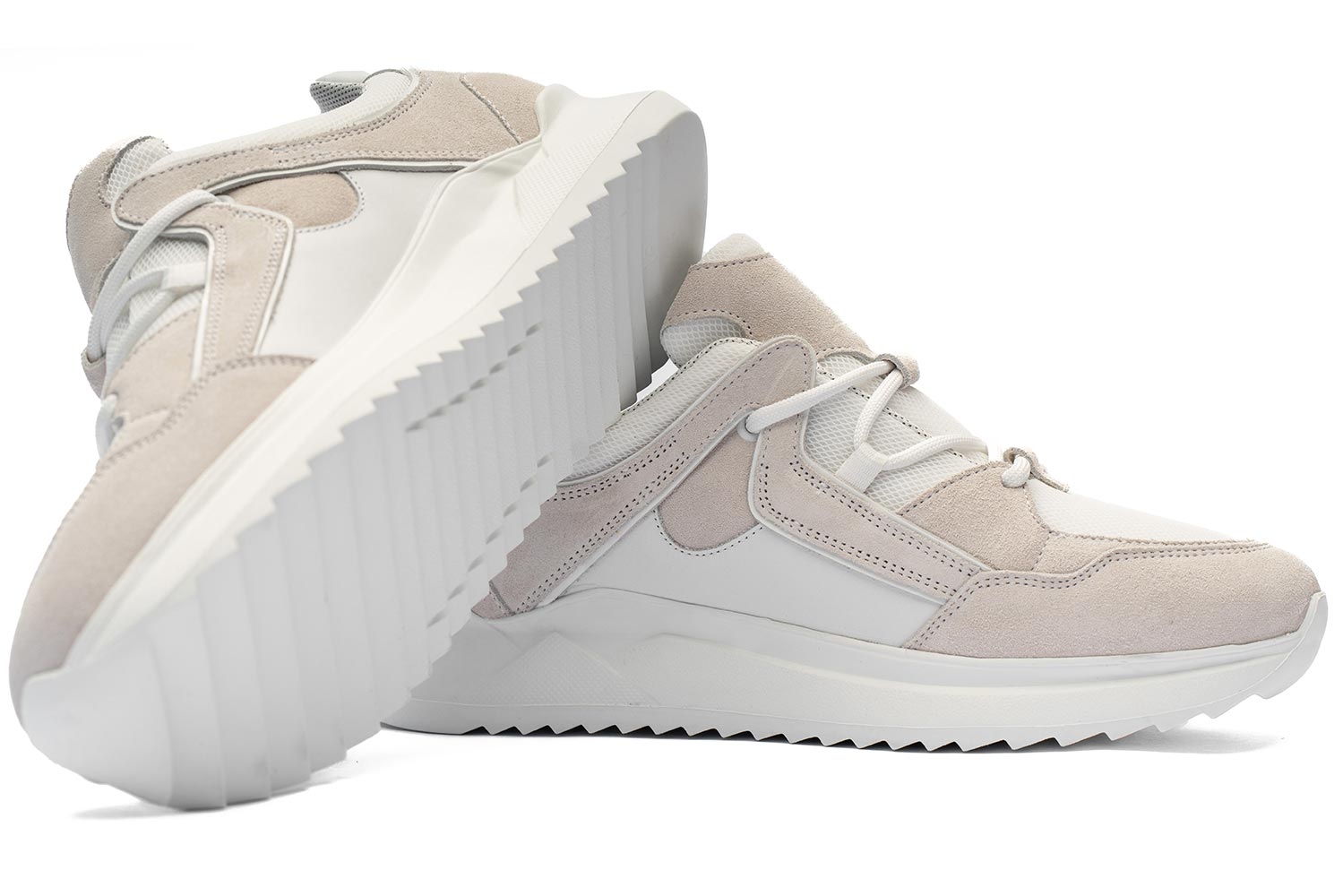 Sneakers albi piele si textil