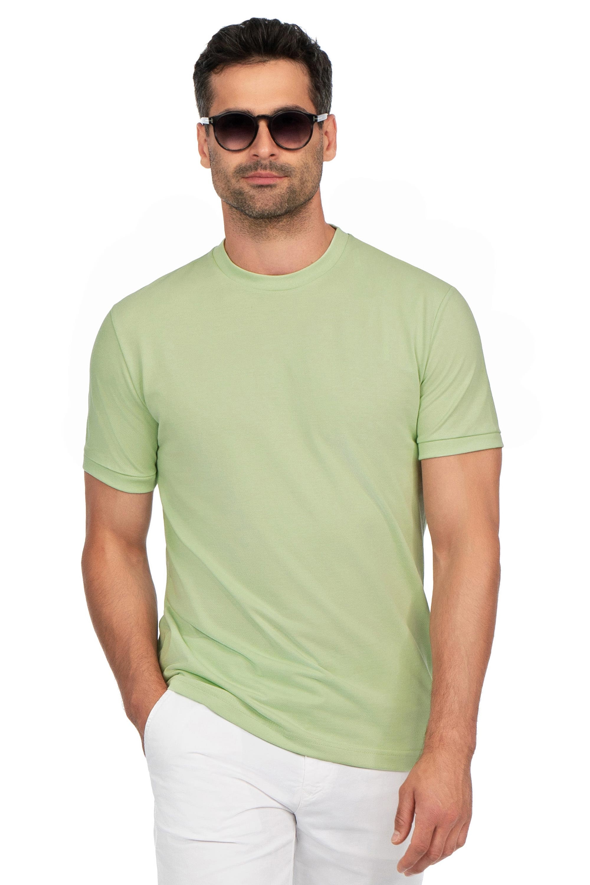 Tricou slim verde guler rotund