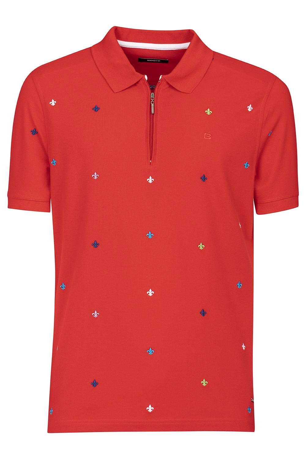 Tricou polo slim rosu print geometric