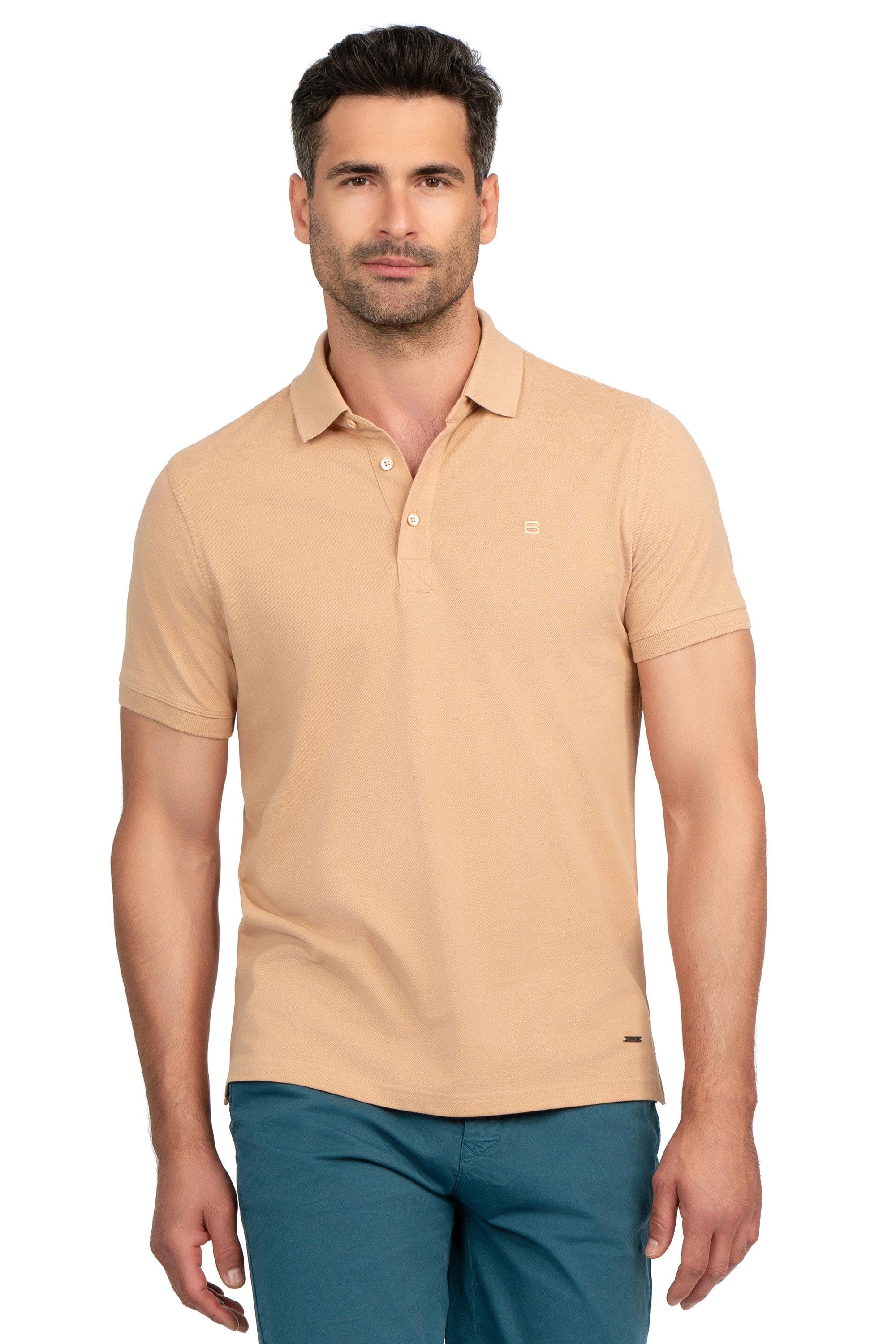 Tricou polo slim bej uni