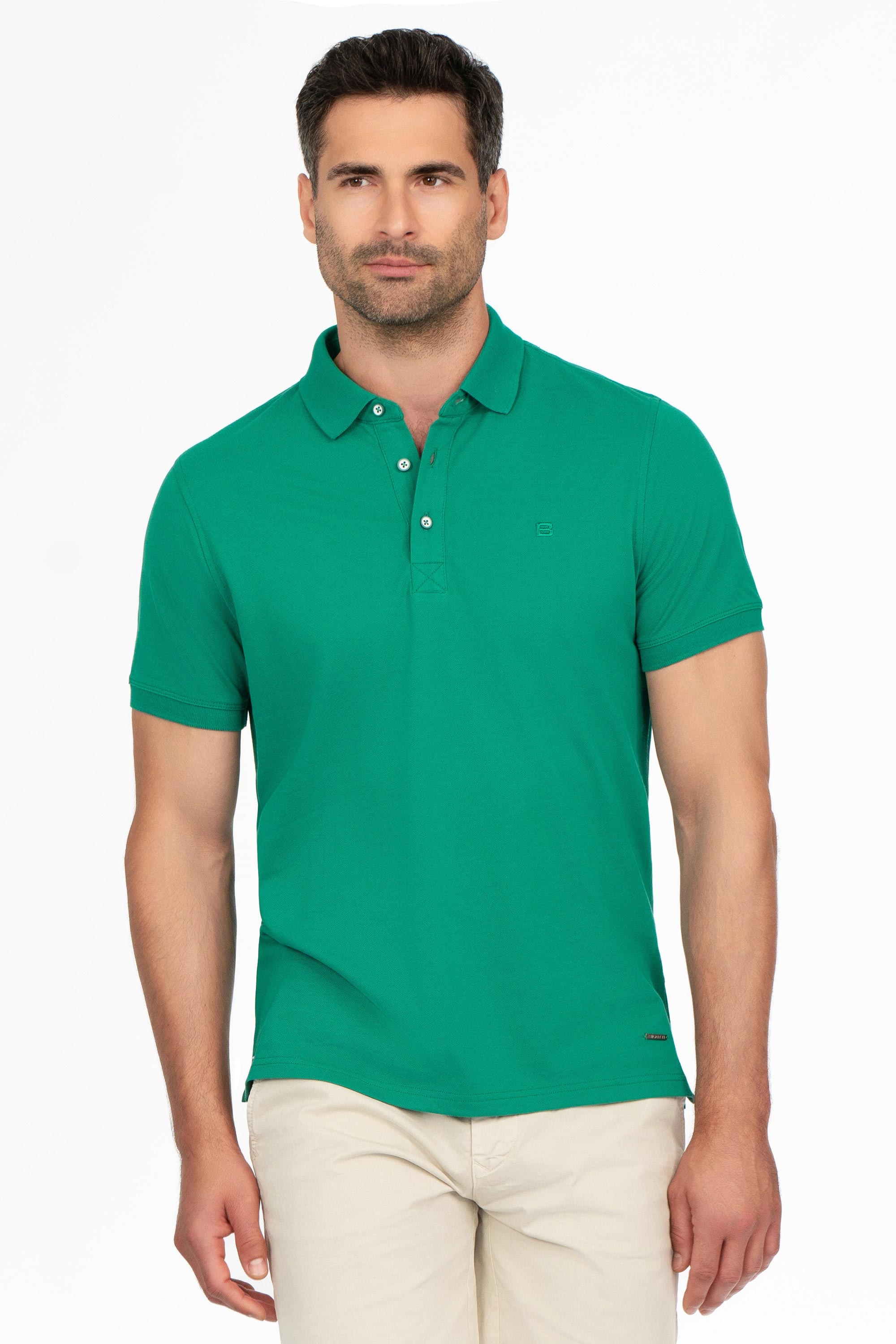 Tricou polo slim verde uni