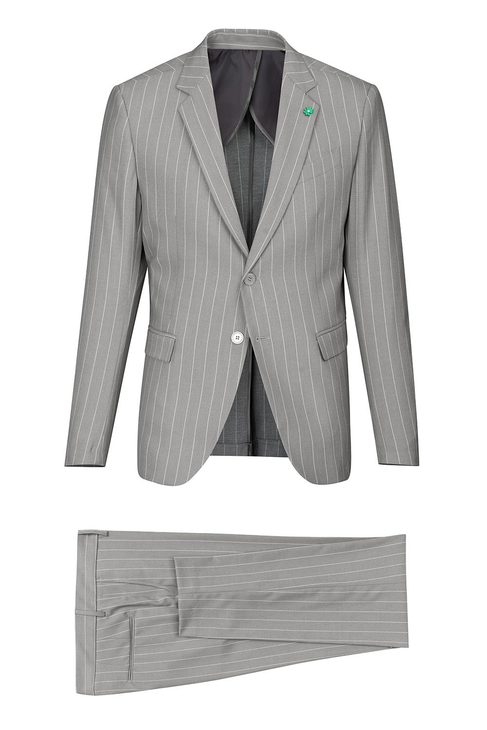 Costum slim gri in dungi