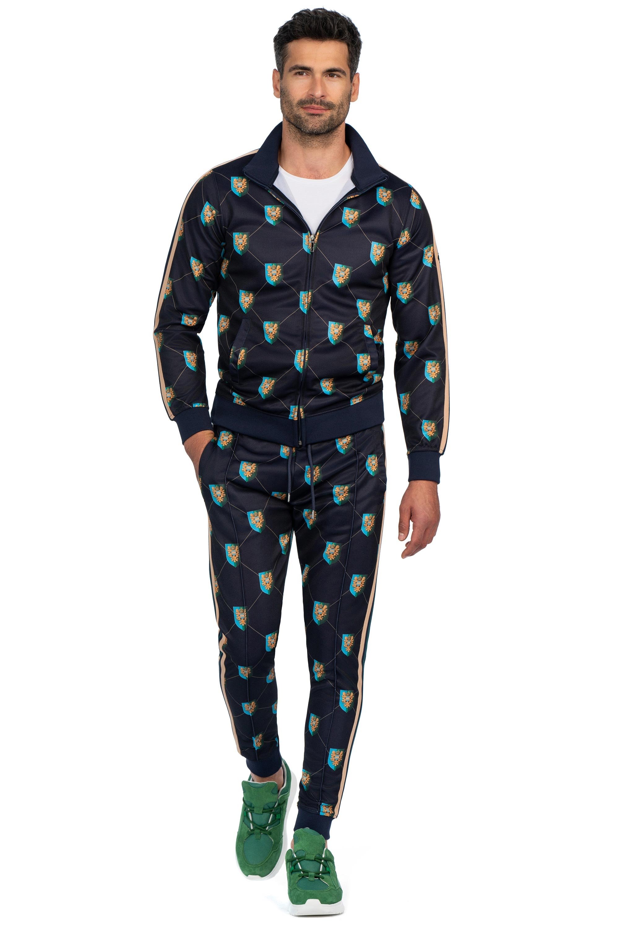 Pantaloni trening slim bleumarin print geometric