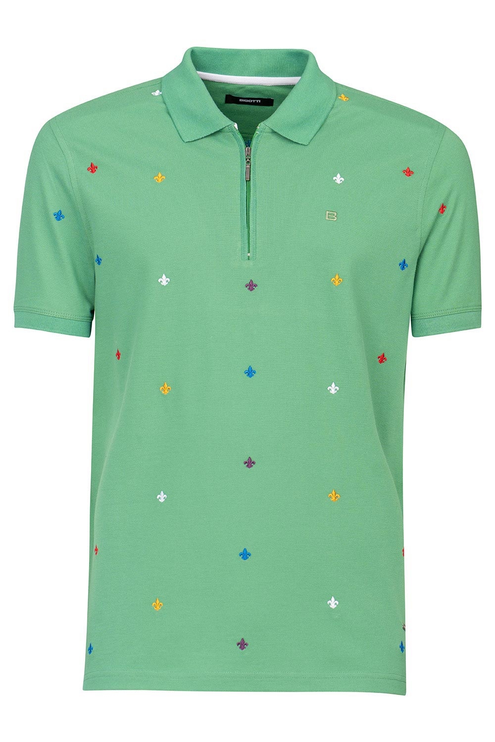 Tricou polo slim verde print geometric
