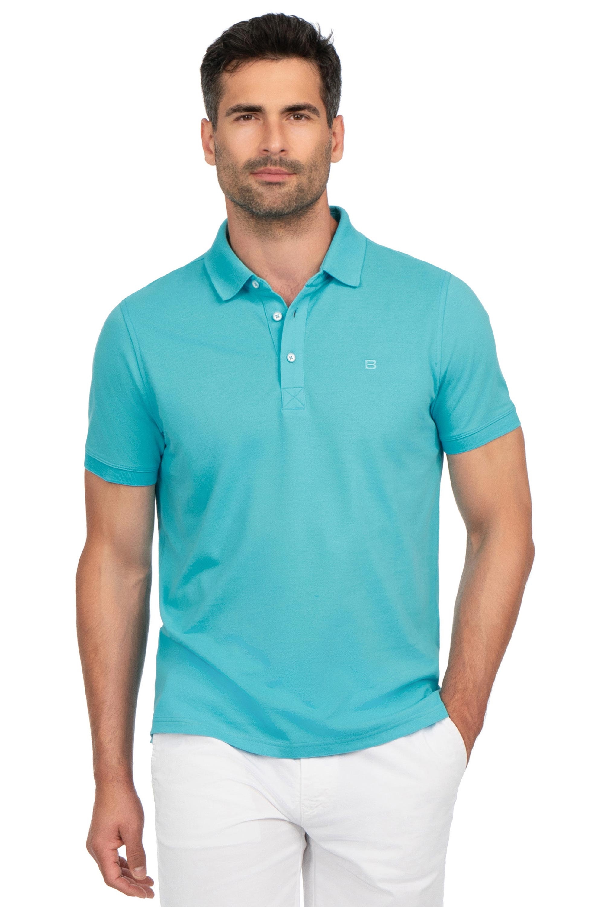 Tricou polo slim bleu uni