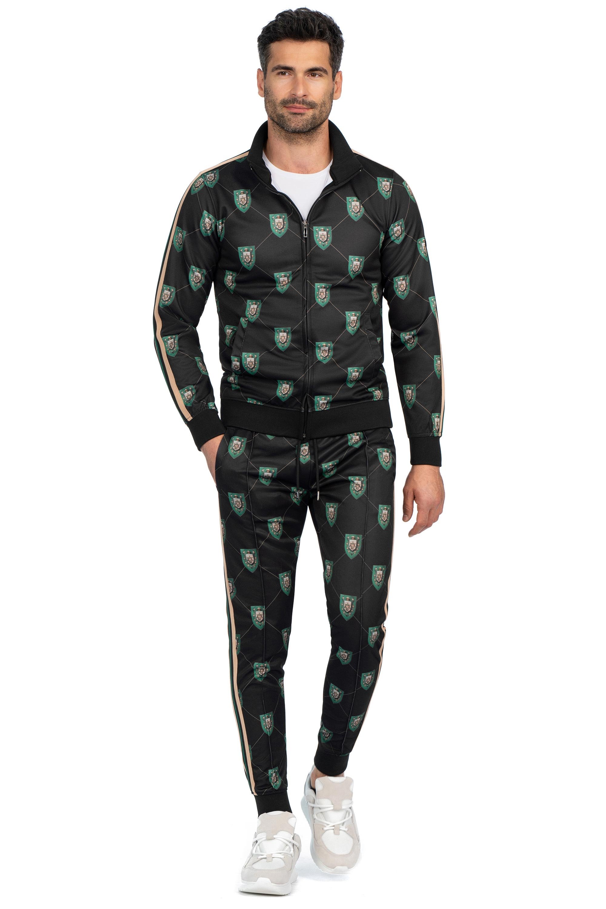 Pantaloni trening slim negri print geometric