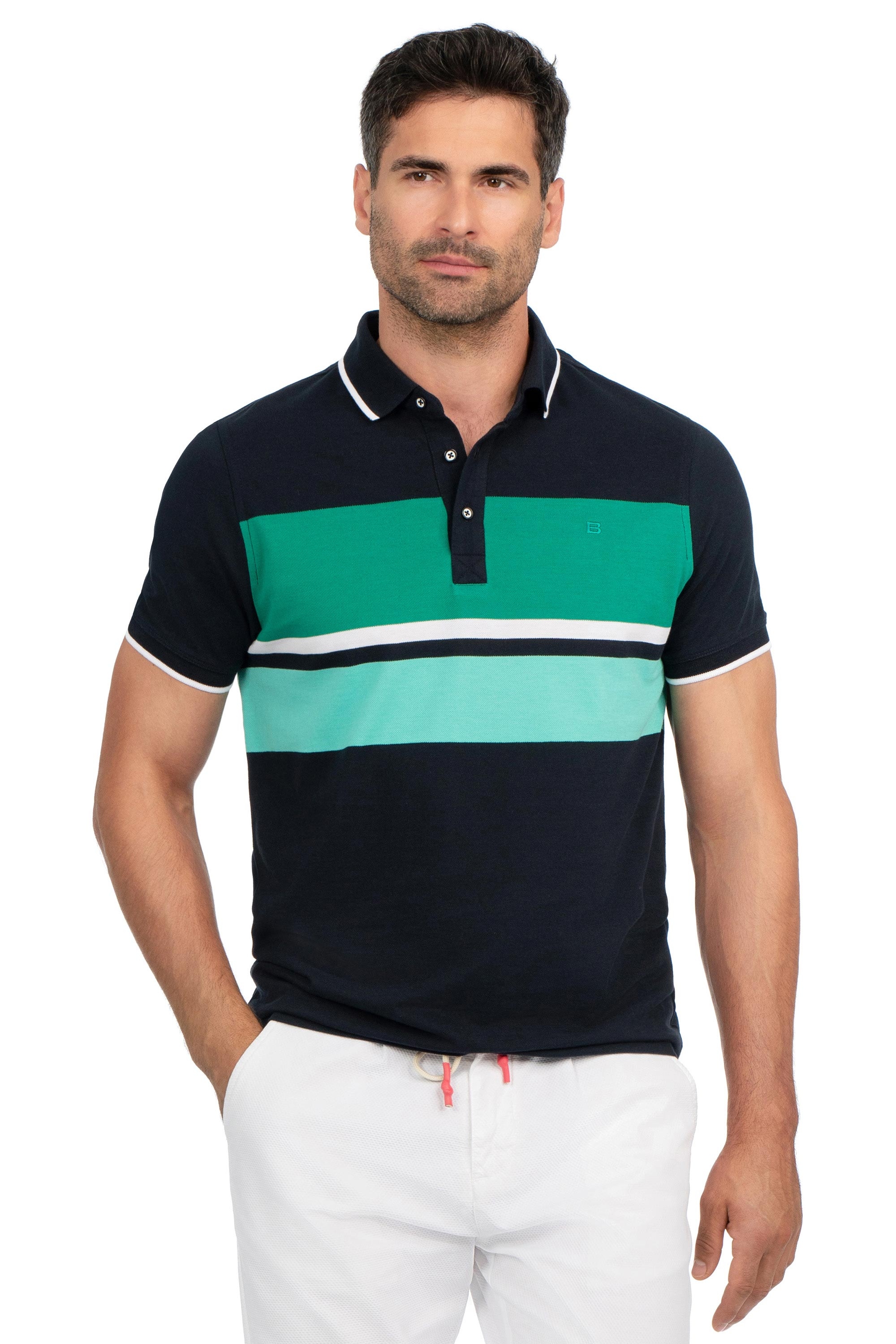 Tricou polo regular bleumarin cu dungi