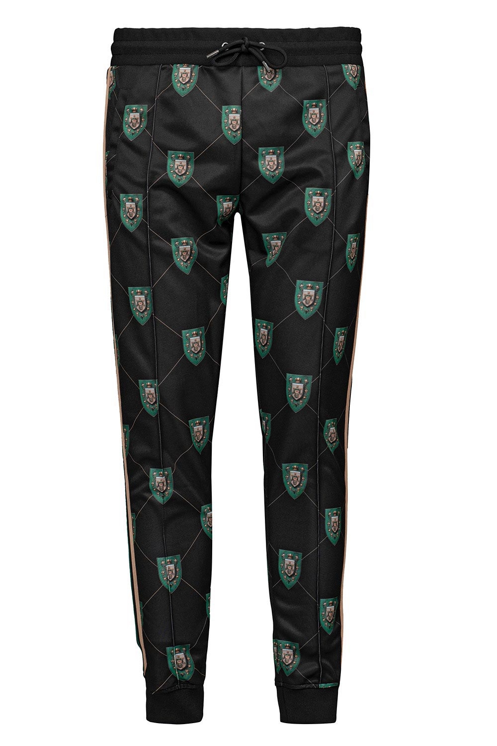 Pantaloni trening slim negri print geometric