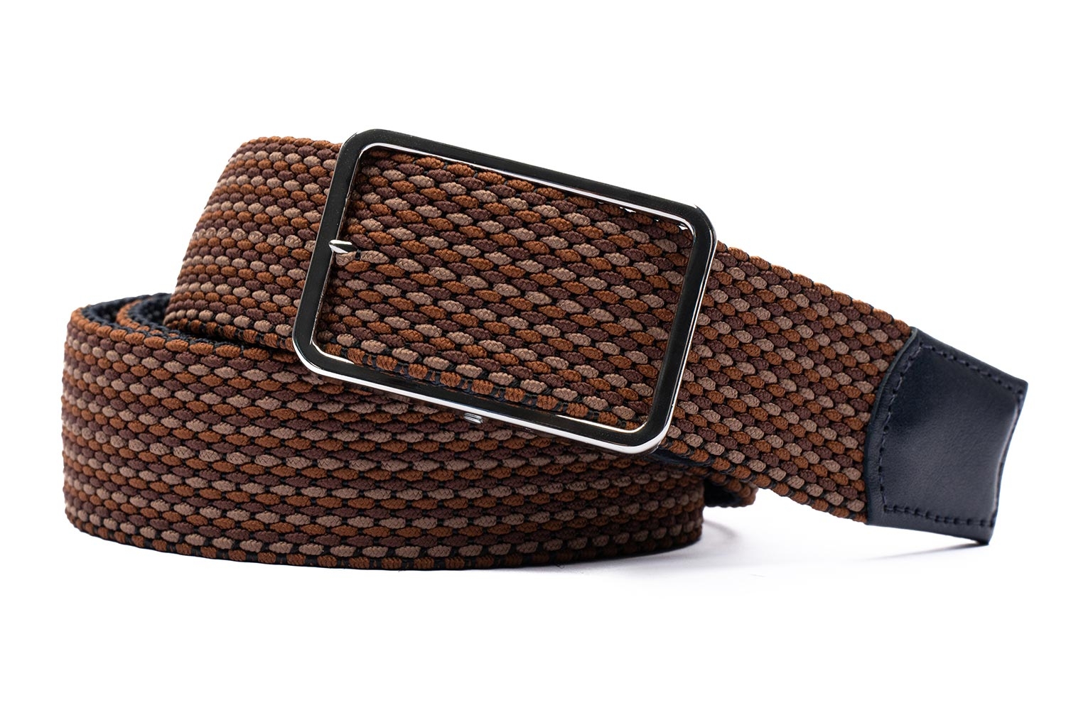 Curea albastra textil si piele naturala