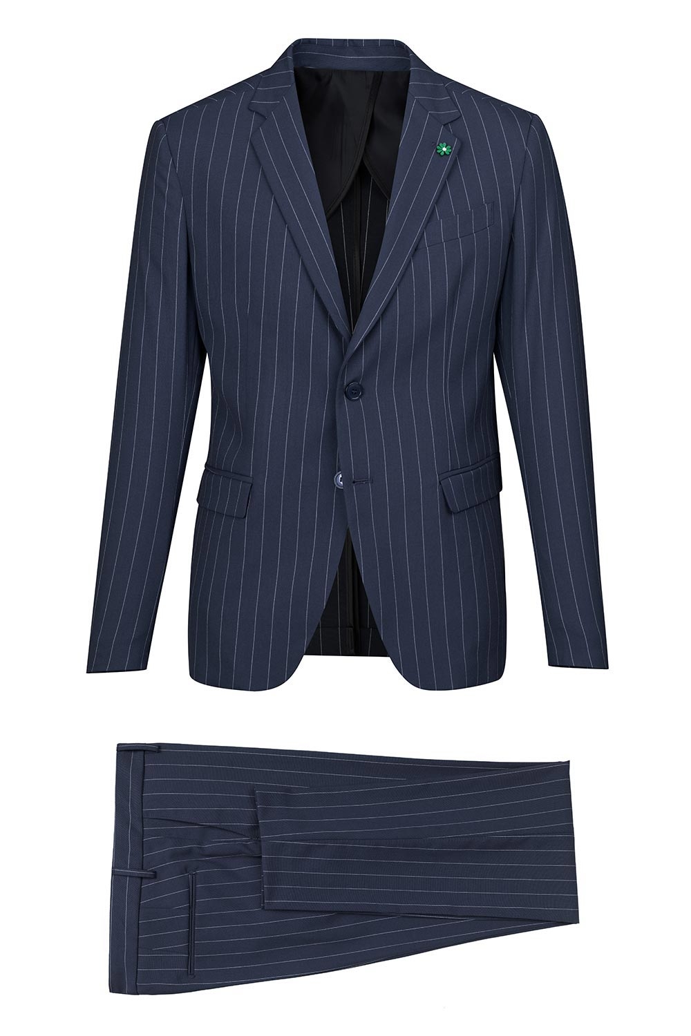 Costum slim bleumarin in dungi